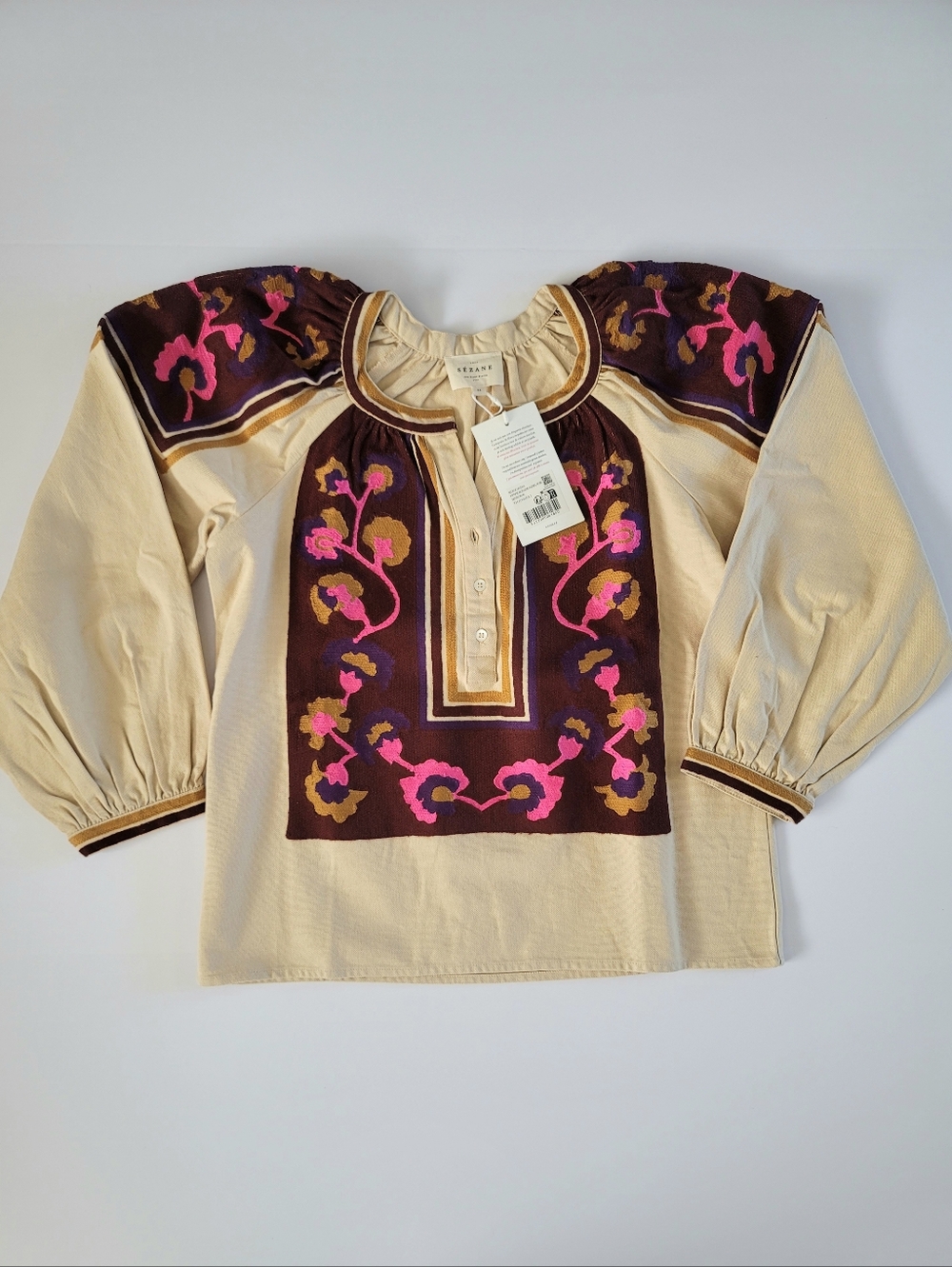 Sezane Saveria Cotton Embroidered Long Sleeve Peasant Blouse,  2/34, Cottagecore - Picture 5 of 13